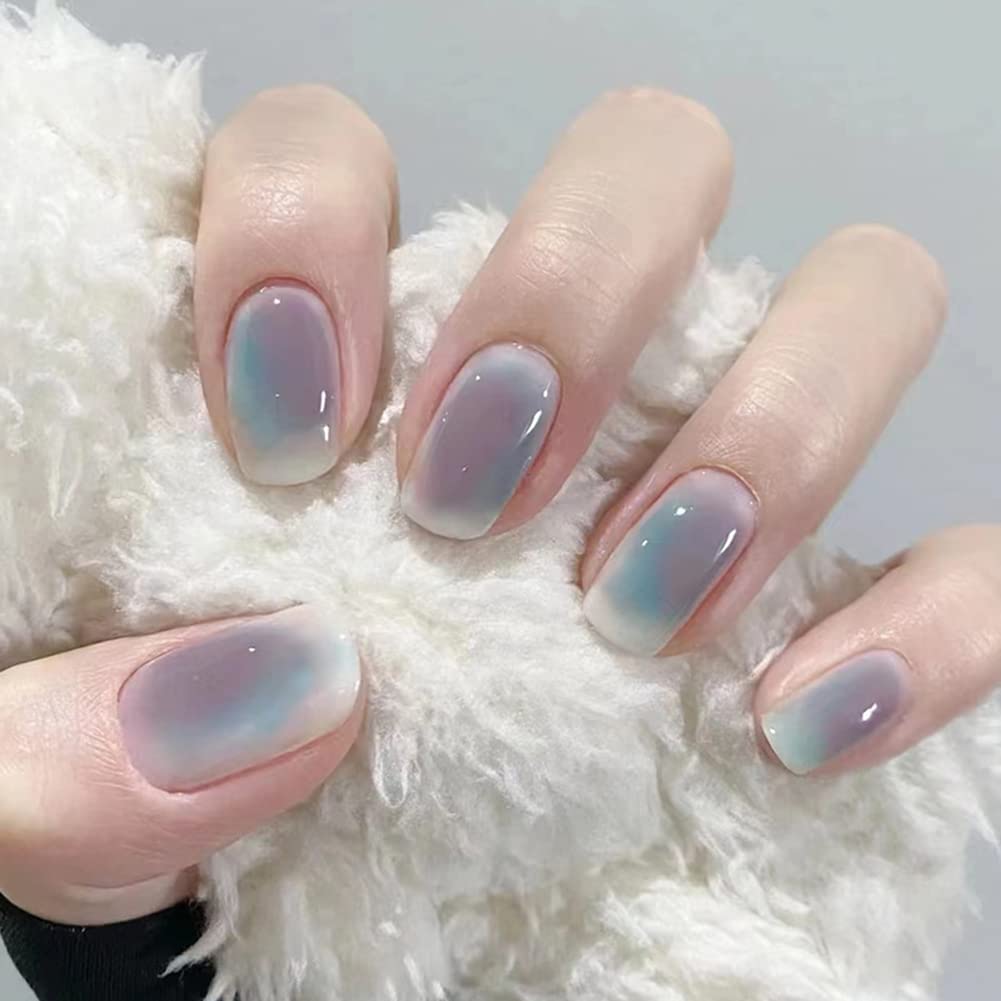 MUYUHOHA 24Pcs Press On Nails - Full Cover Fake Nails with Glue, Glossy False Nails, French Tip Artificial Nails for Women & Girls - Perfect for Nail Salon, DIY Nail Art, Parties & Special Occasions