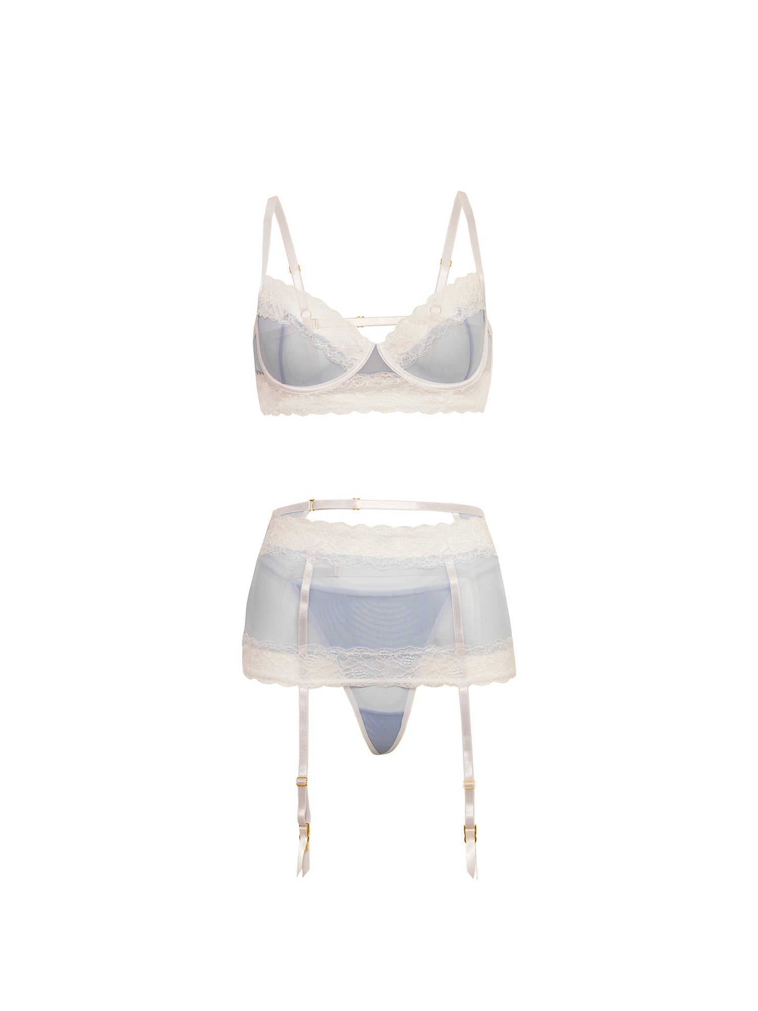 Bridal Morgan 3 Piece Lace Bra Set - Sexy Push Up Underwear for Women - Perfect for Wedding, Honeymoon & Special Occasions