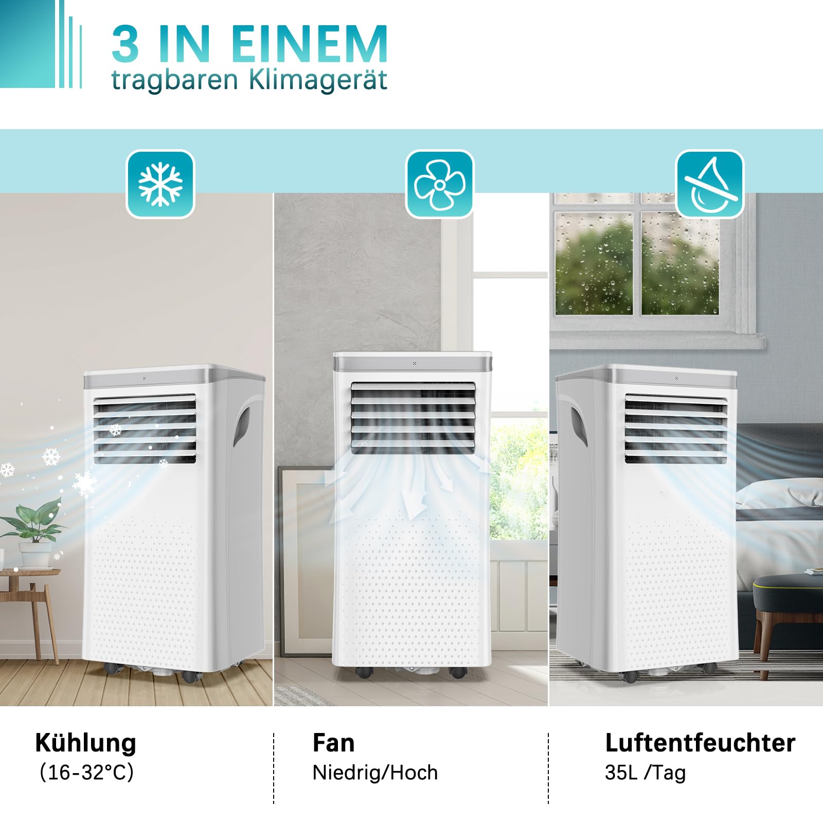 **7000 BTU Portable Air Conditioner - 4-in-1 Cooling, Ventilation, Dehumidifier & Sleep Mode with Remote - Covers Up to 35㎡ (White) - Perfect for Bedrooms, Offices & Small Apartments**