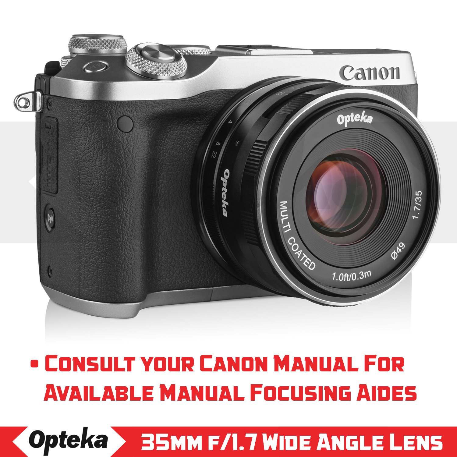 Opteka 35mm f/1.7 HD MC Manual Focus Prime Lens for Canon EF-M Mount APS-C Digital Cameras - Perfect for Portrait, Street & Low Light Photography