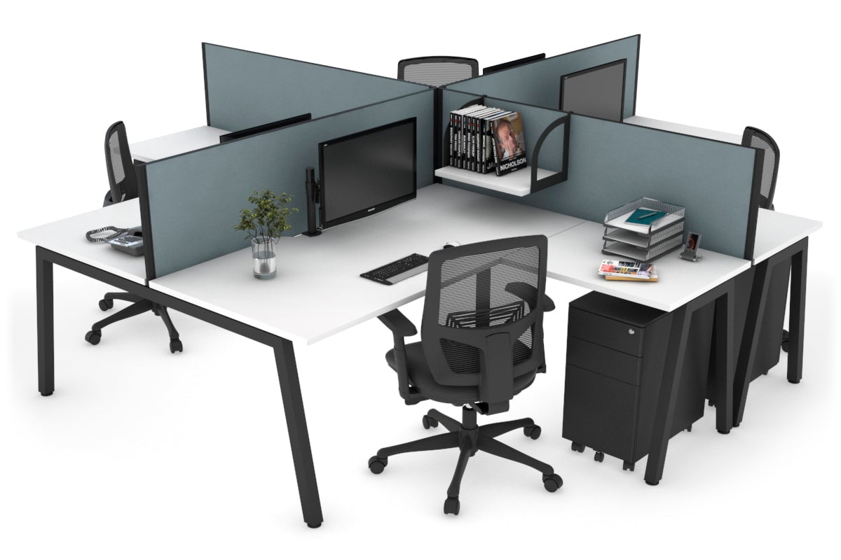 Quadro A Legs 4-Person Corner Workstation Desk - 1600L x 1800W with Cable Management - Modern Office & Home Workspace Solution for Professionals