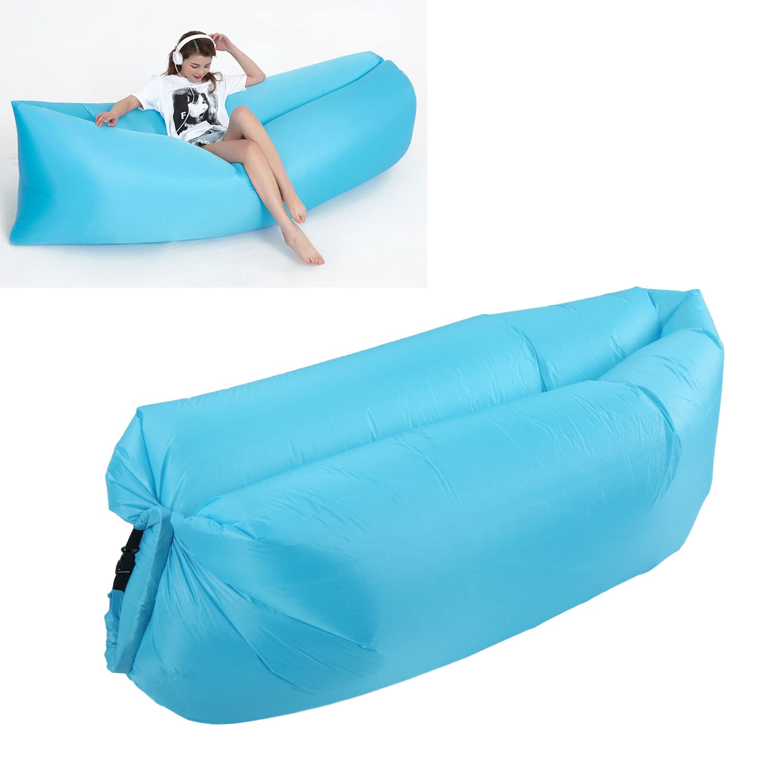 Portable Inflatable Couch for Camping - Foldable Air Sofa with Storage Bag (Sky Blue) - Outdoor & Travel Use