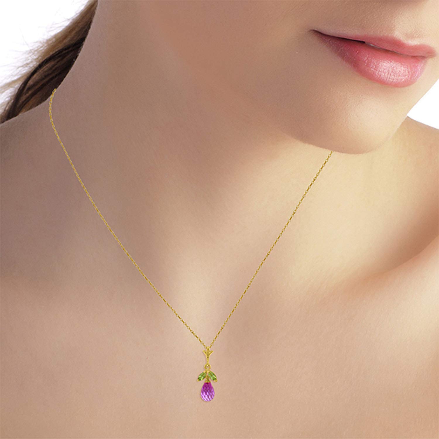 14K Yellow, White & Rose Gold Necklace with Pink Topaz & Peridot Gemstones | Elegant Galaxy Gold GG Jewelry for Women | Perfect for Birthdays, Anniversaries & Special Occasions