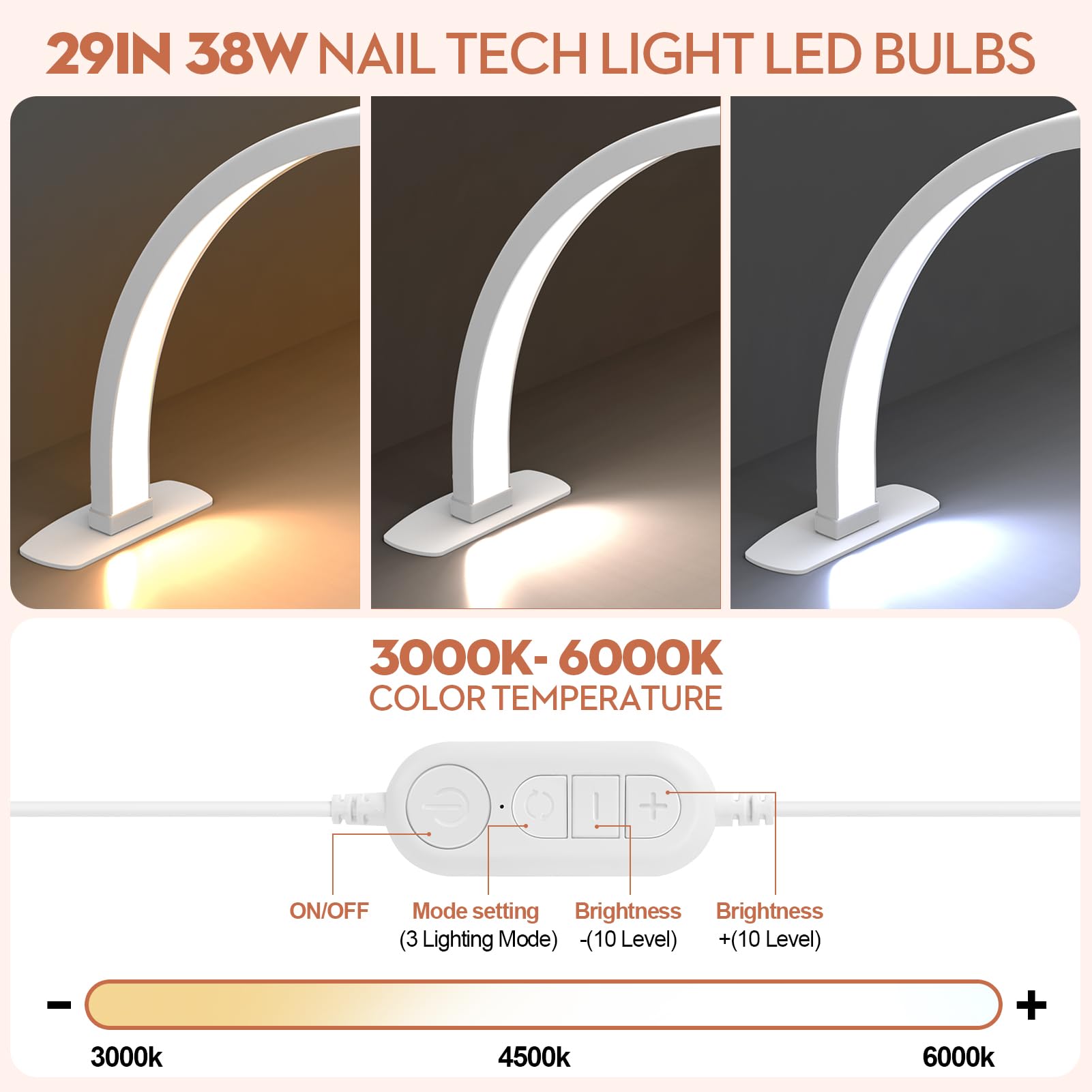 Premium Large Half Moon LED Nail Lamp - Foldable Arch Light with Phone Stand for Manicure & Pedicure | Professional Nail Tech Lighting for Salon, Home & Mobile Use (White, Large)