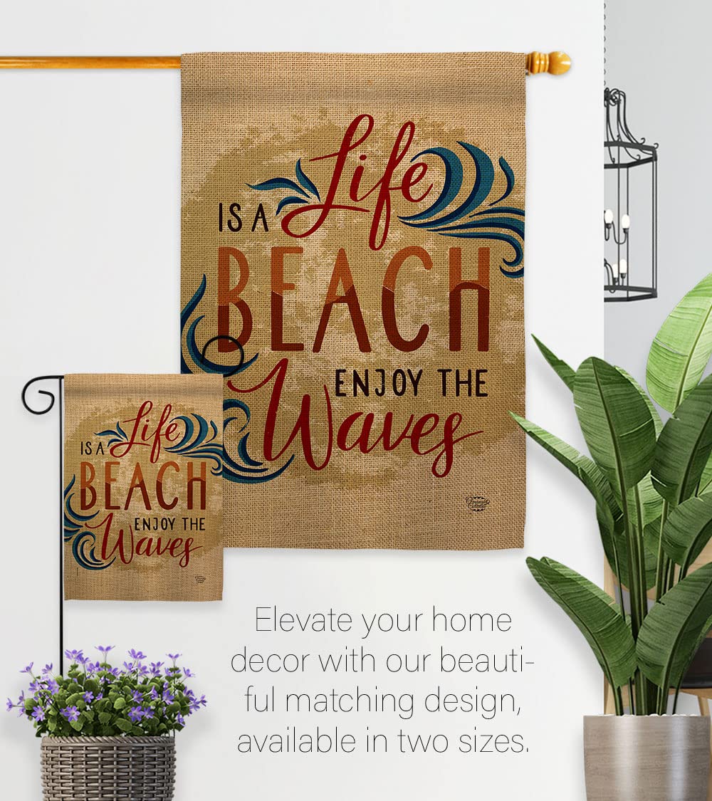 Double-Sided Coastal Garden House Flag Kit - Tropical Sea Shells & Ocean Sand Design, Thick Fabric Outdoor Summer Decor, Made in USA | Perfect for Beach-Themed Yards, Porch Decorations & Coastal Home Gifts