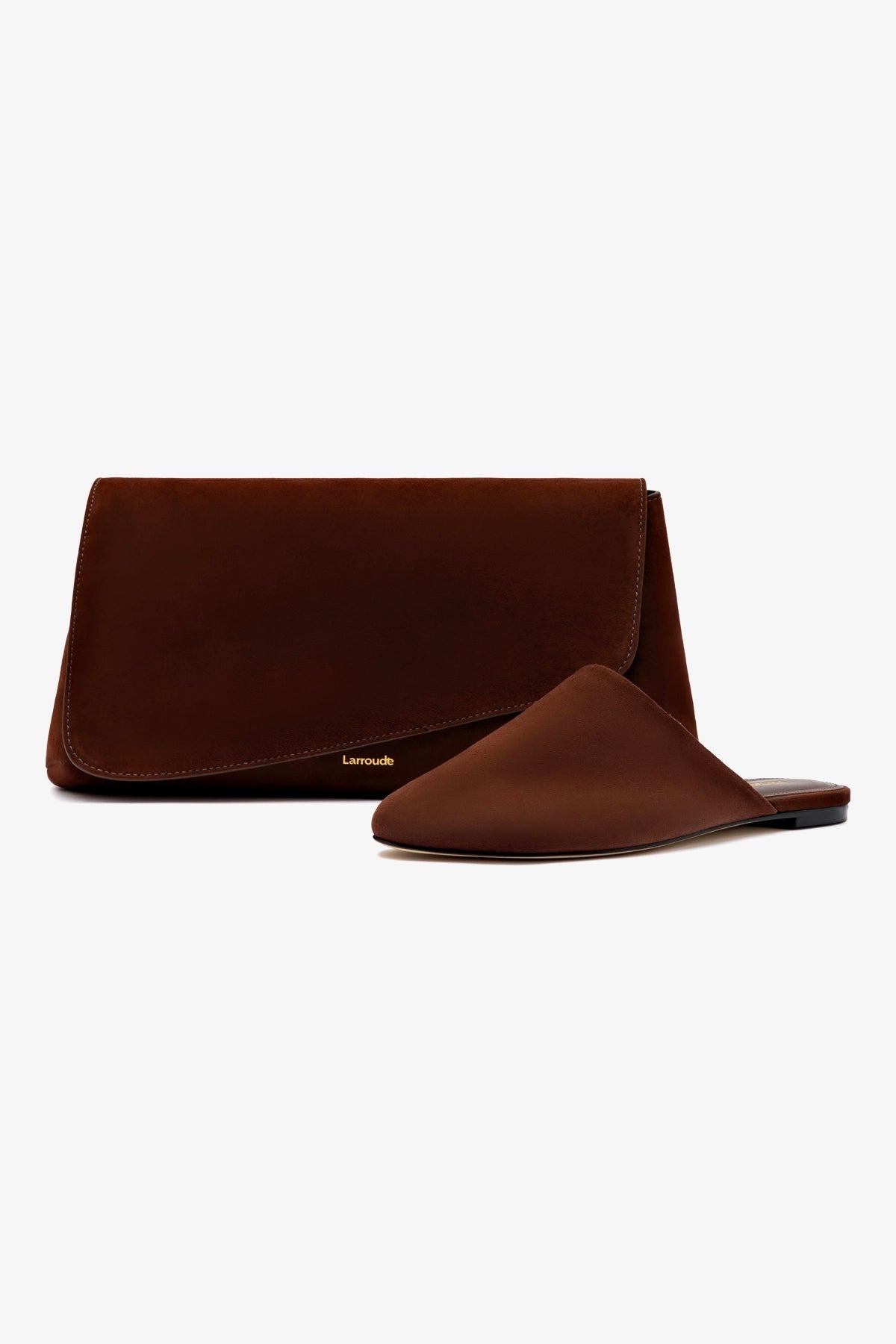 Venice Flat Mule & Pouch Set - Brown Suede Slip-On Shoes for Women | Comfortable Casual Loafers for Work, Travel & Everyday Wear