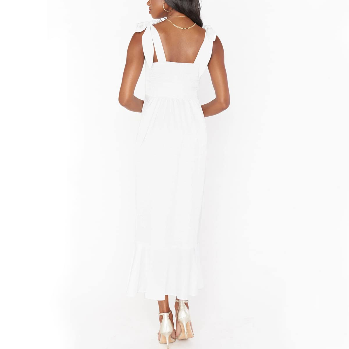 Elegant Women's Square Neck Spaghetti Strap Ruffle Split Midi Dress - Wedding Guest, Cocktail Party & Bridesmaid Formal Attire for Special Occasions