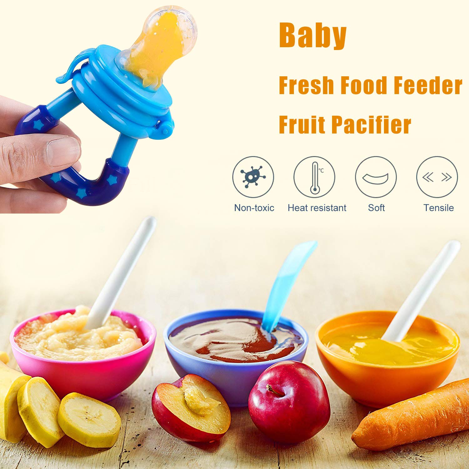**Tinabless Organic Baby Teething Toys & Fresh Food Feeder Set - Natural Chew Toys for Infants, 2 Teethers + 1 Feeder with 3 Silicone Sacs | Perfect for Soothing Sore Gums & Introducing Solid Foods**