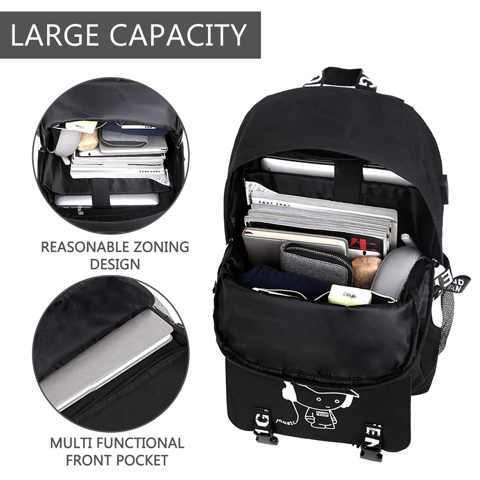 Anime Luminous Backpack with USB Charging Port - Waterproof School Backpack for Boys & Girls, Teen Book Bag for Elementary/Middle School Students, Travel & Laptop Backpack - Perfect for Daily Use, School & Outdoor Adventures