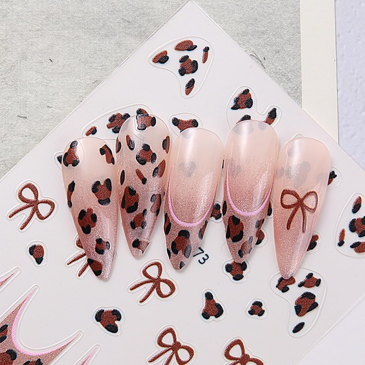 5D Leopard Print Nail Art Stickers - 3PCS Glitter Bow French Tip Nail Decals for Women | Embossed Manicure Sliders | Fall Winter Nail Decorations | Perfect for Parties, Weddings, and Holiday Nail Art Designs