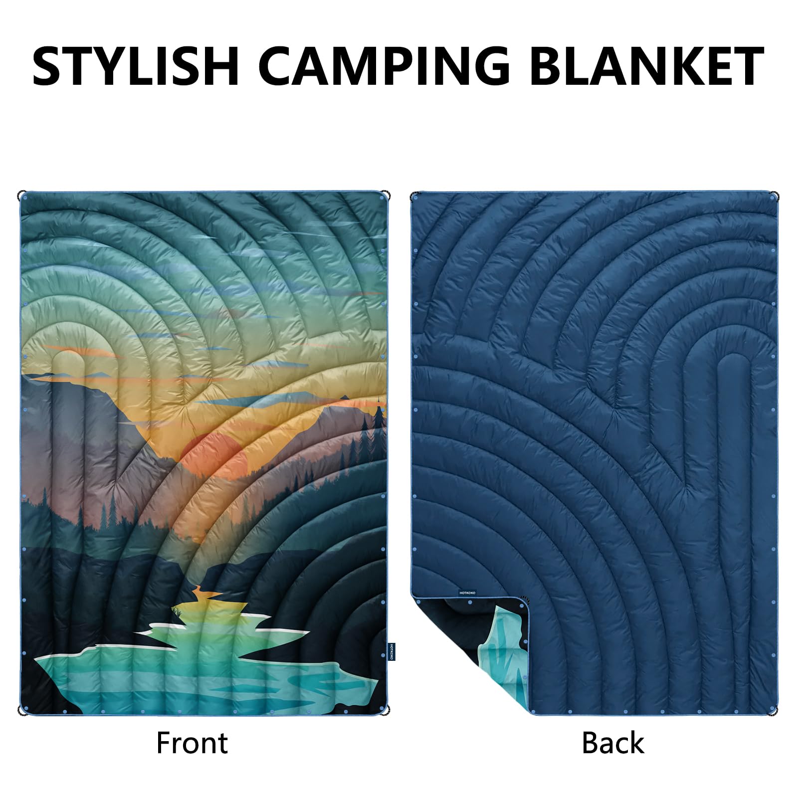 Lightweight Packable Puffy Printed Camping Blanket - Waterproof Outdoor Blanket for Camping, Hiking, Picnics, Travel & Stadium Events - Perfect for Beach Days, Backpacking & Outdoor Concerts