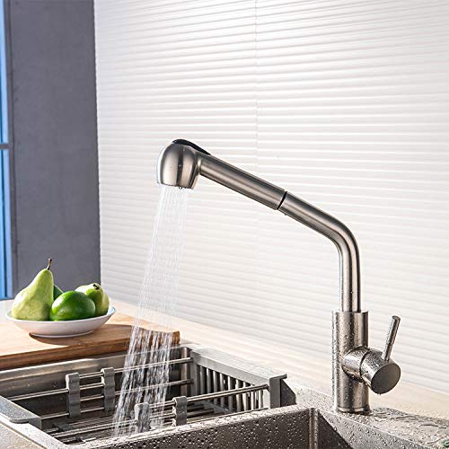 Stainless Steel Pull-Out Sprayer Kitchen Faucet - 2 Function Brushed Nickel Basin Faucet for Modern Sinks | Perfect for Cooking, Washing Dishes & Filling Pots