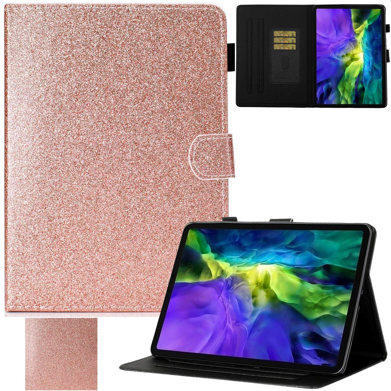Premium iPad Pro 11 Inch Case (2021/2020/2018 Models) - Multi-Angle Stand with Card Slots & Auto Sleep/Wake | Rose Gold Protective Cover for Work, Travel & Entertainment