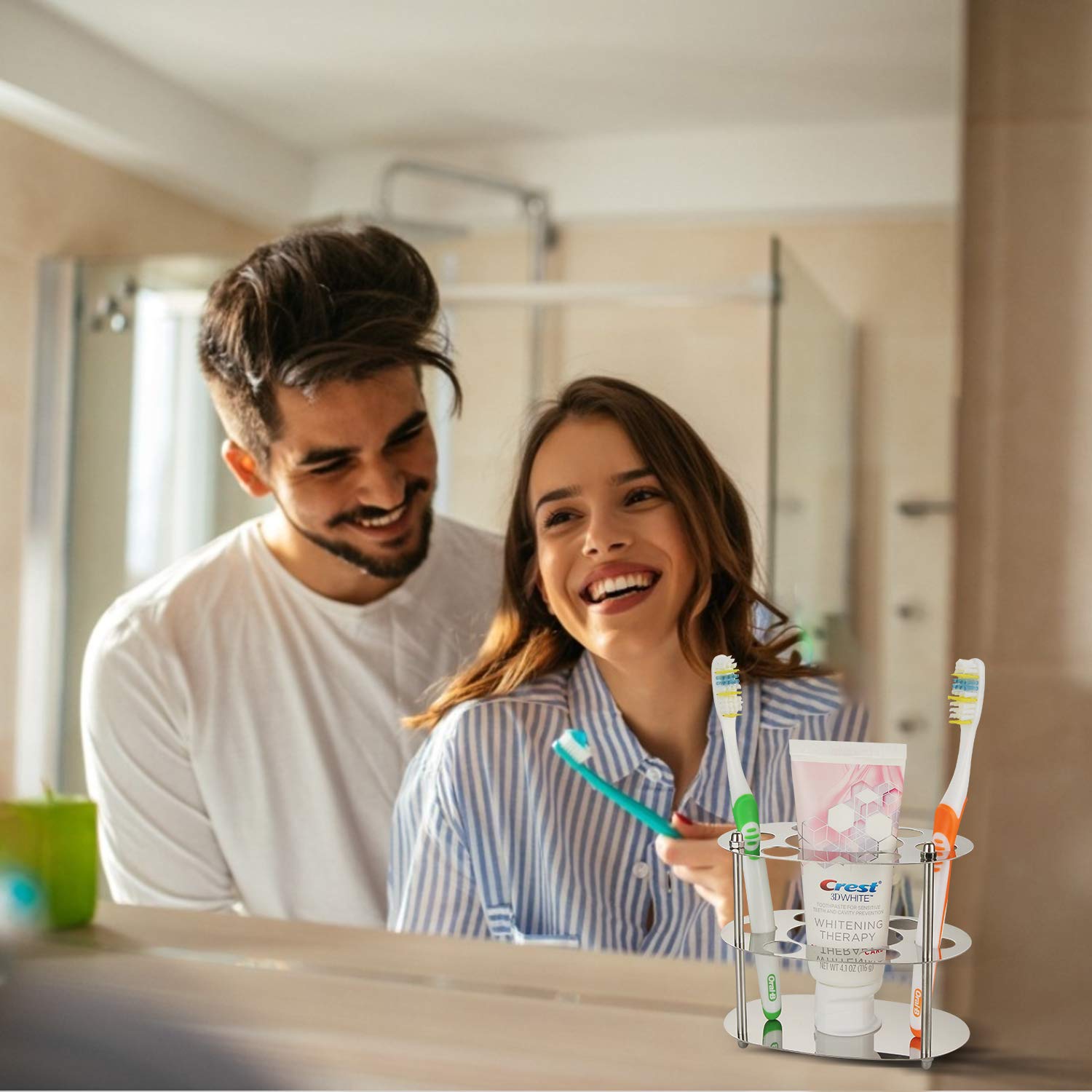 Stainless Steel Toothbrush Holder & Toothpaste Stand - Bathroom Organizer for Kids & Adults, Multifunctional Storage Rack (Silver) - Perfect for Countertop, Vanity & Travel Use