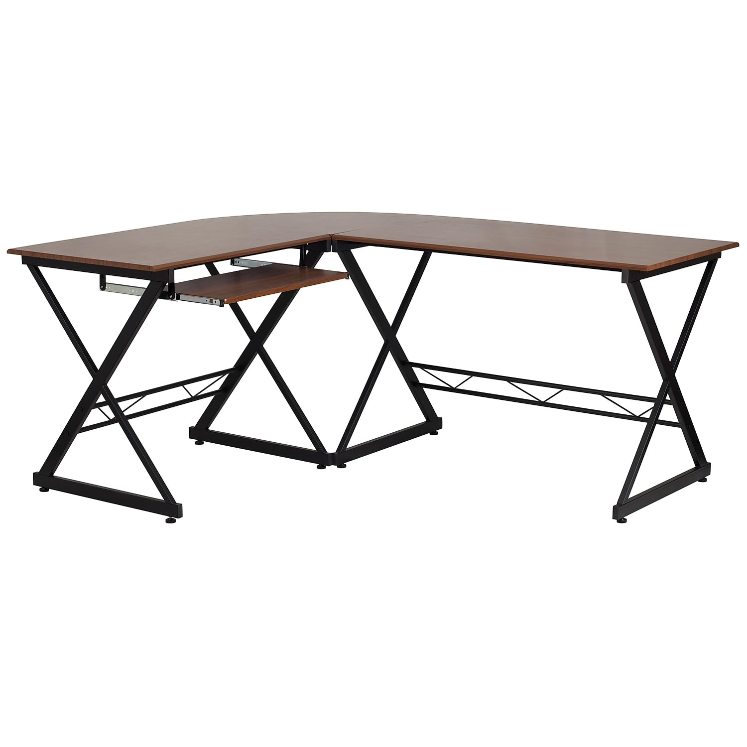 Flash Furniture Singleton Teakwood Laminate L-Shape Computer Desk with Pull-Out Keyboard Tray - Home Office Workstation for Small Spaces, Gaming & Study Desk with Ergonomic Design