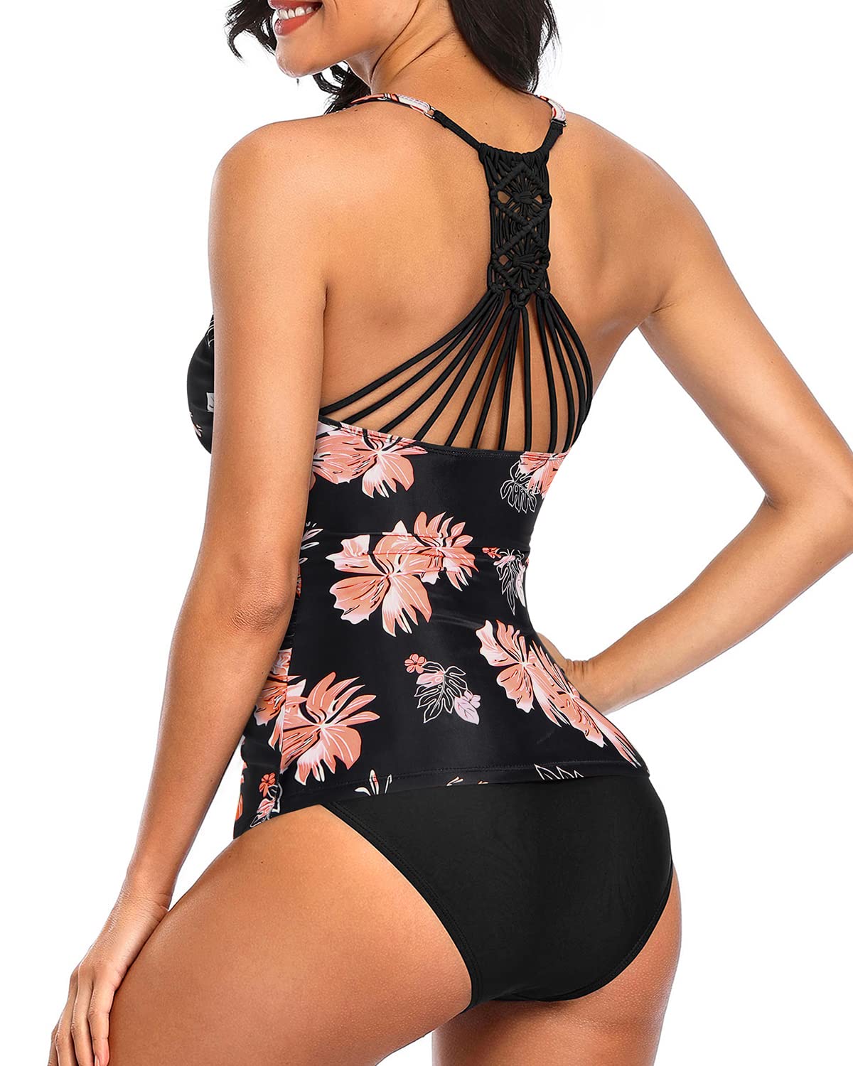 Holipick Women's Tummy Control Two Piece Tankini Swimsuit - V Neck Tankini Top & Swim Bottom for Beach, Pool & Summer Vacations