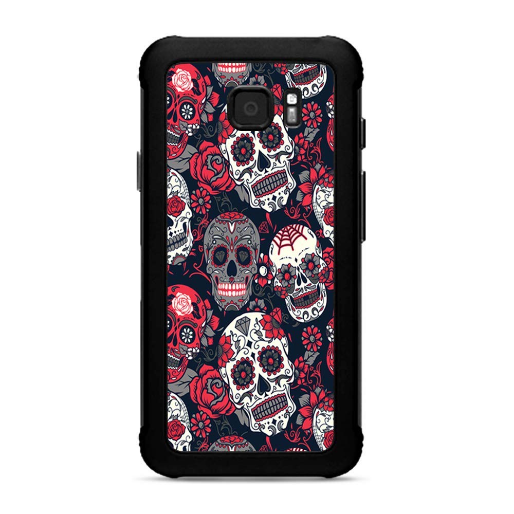 Samsung Galaxy S7 Active Skins - Sugar Skulls Red Black Vinyl Decal Wrap Sticker Cover | Durable Protection & Unique Design for Dia de Los Muertos Theme | Perfect for Daily Use, Travel, and Custom Phone Personalization