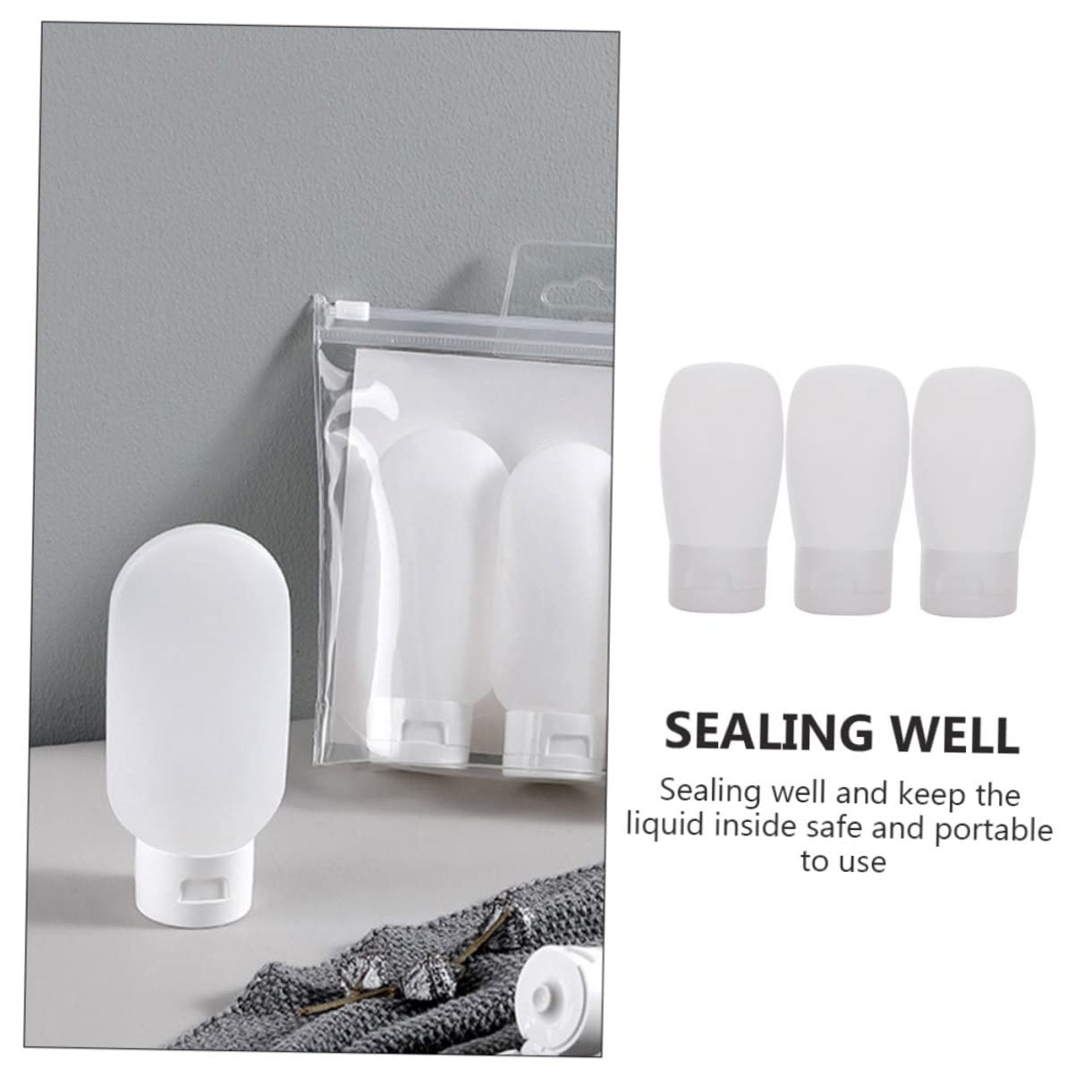 Mobestech 3-Piece Set 60ml Refillable Travel Bottles for Shampoo & Lotion - Leakproof Squeeze Dispenser for Toiletries - Perfect for Business Travel, Gym, Camping & Vacation Essentials