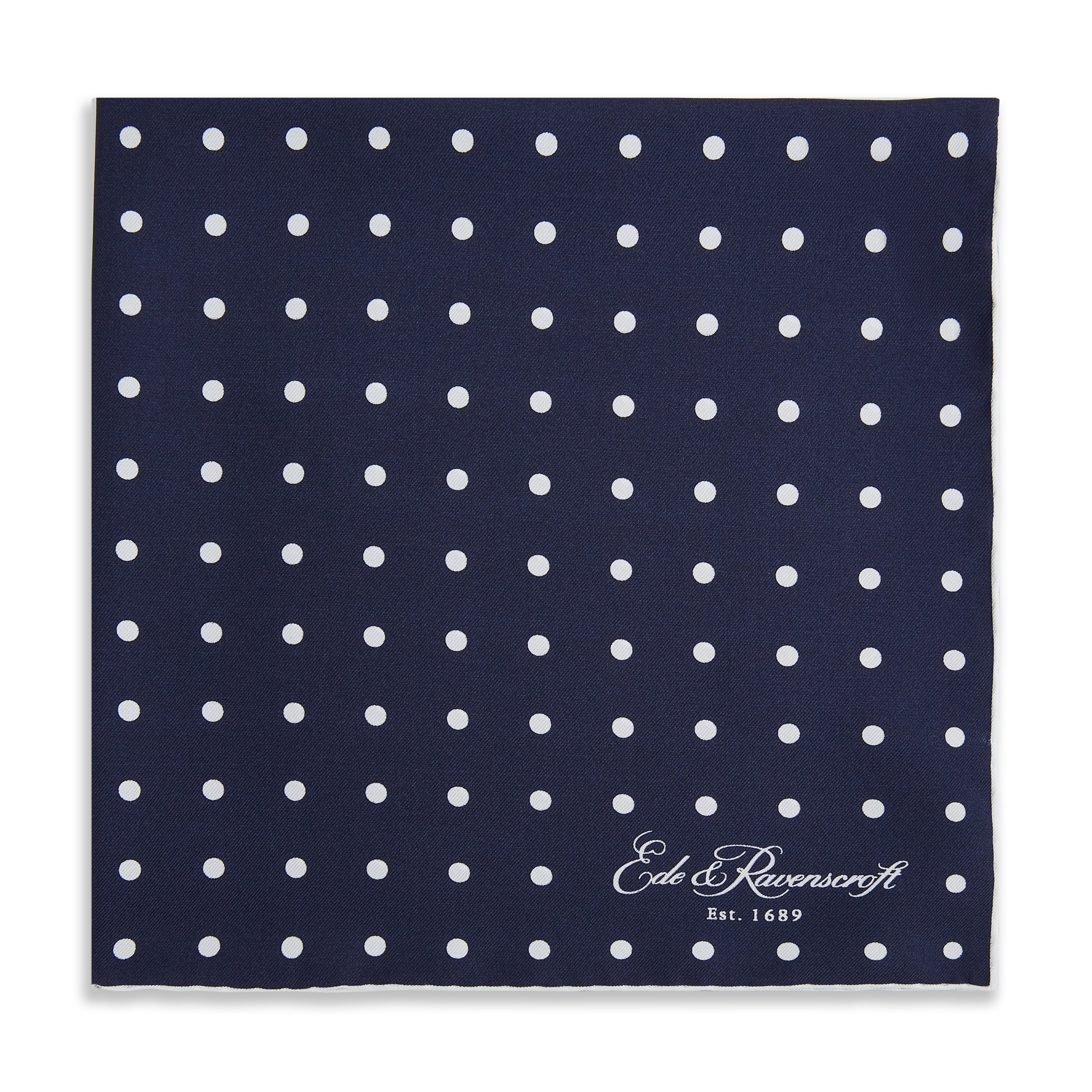 Navy White Churchill Silk Pocket Square - Elegant Silk Handkerchief for Men's Suits, Weddings & Formal Events