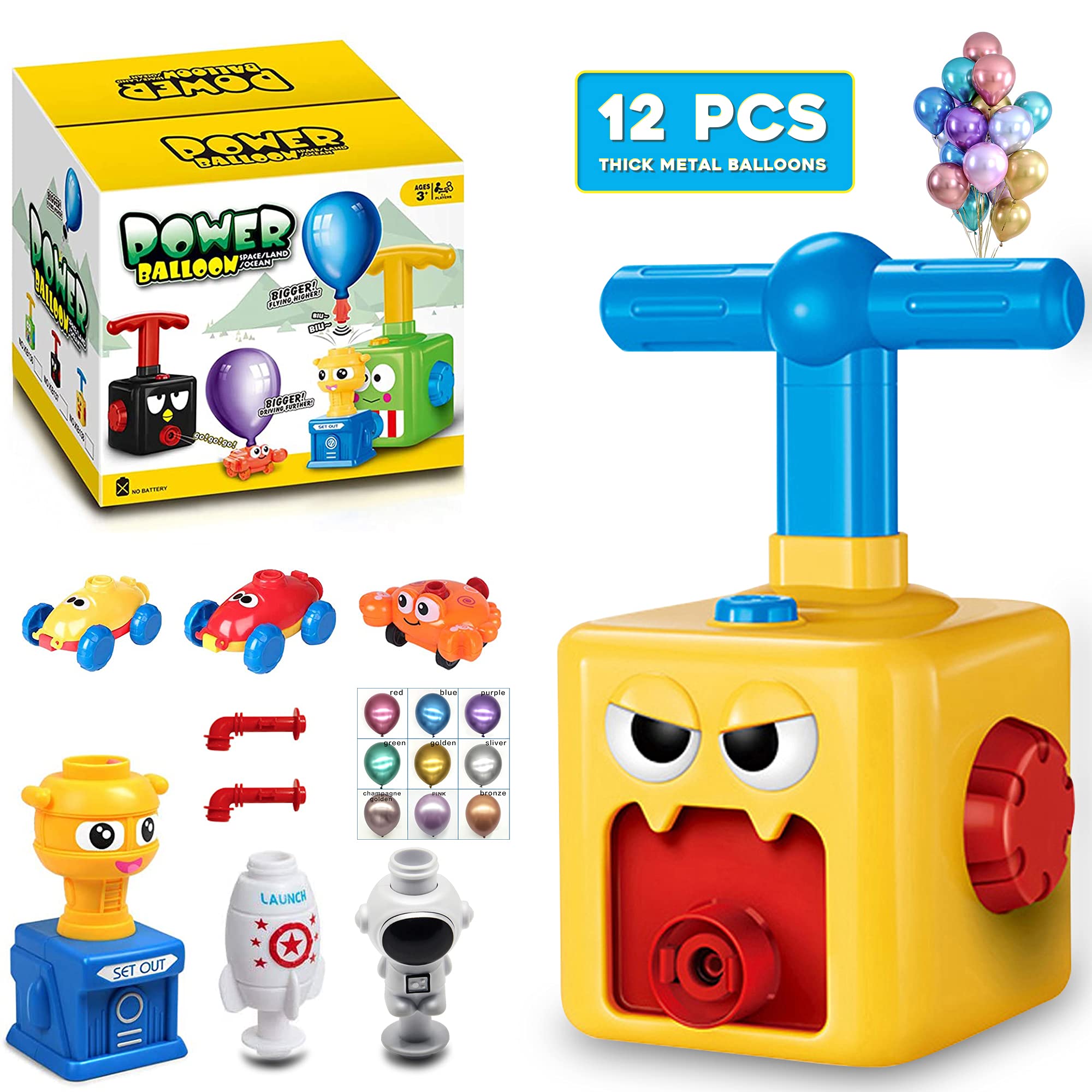 **Balloon Powered Car Toy Set - STEM Educational Science Kit for Kids Age 3+ | Balloon Launcher Vehicles for Boys & Girls (Red-Yellow) | Birthday Party Supplies & Preschool Learning Activities**