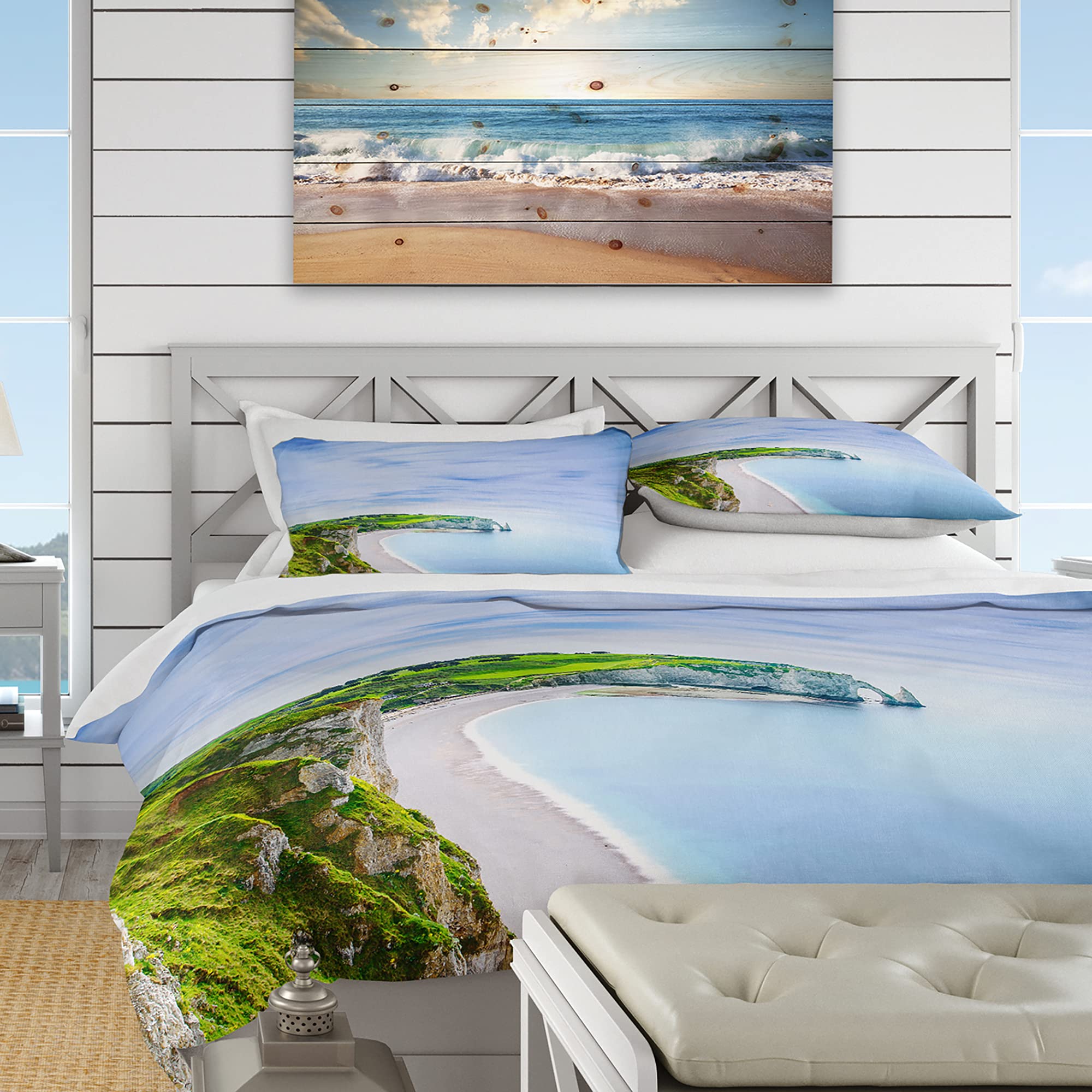 Etretat Aval Cliff Duvet Cover Set King - Nautical Coastal Bedding for Beach & Home Decor