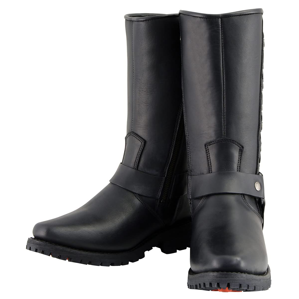 Milwaukee Leather MBM9025 Men's Black Leather Motorcycle Boots with Braid & Riveted Details - Durable Riding Boots for Harley Davidson & Cruiser Bikes