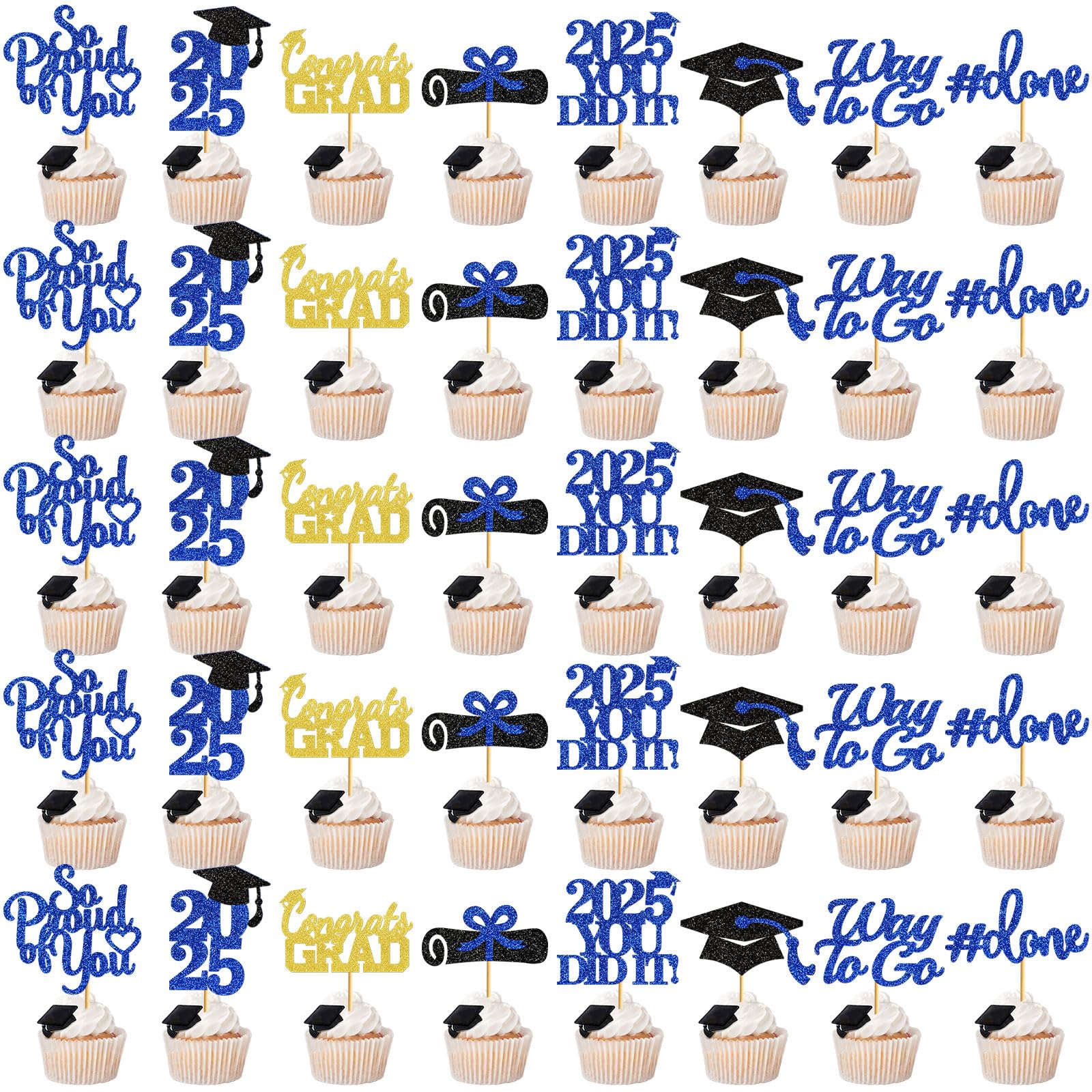 40Pcs Graduation Cupcake Toppers 2025 - Class of 2025 Lawyer Theme - Gold & Black Graduation Party Decorations - Perfect for Graduation Cakes, Desserts, and Celebration Parties