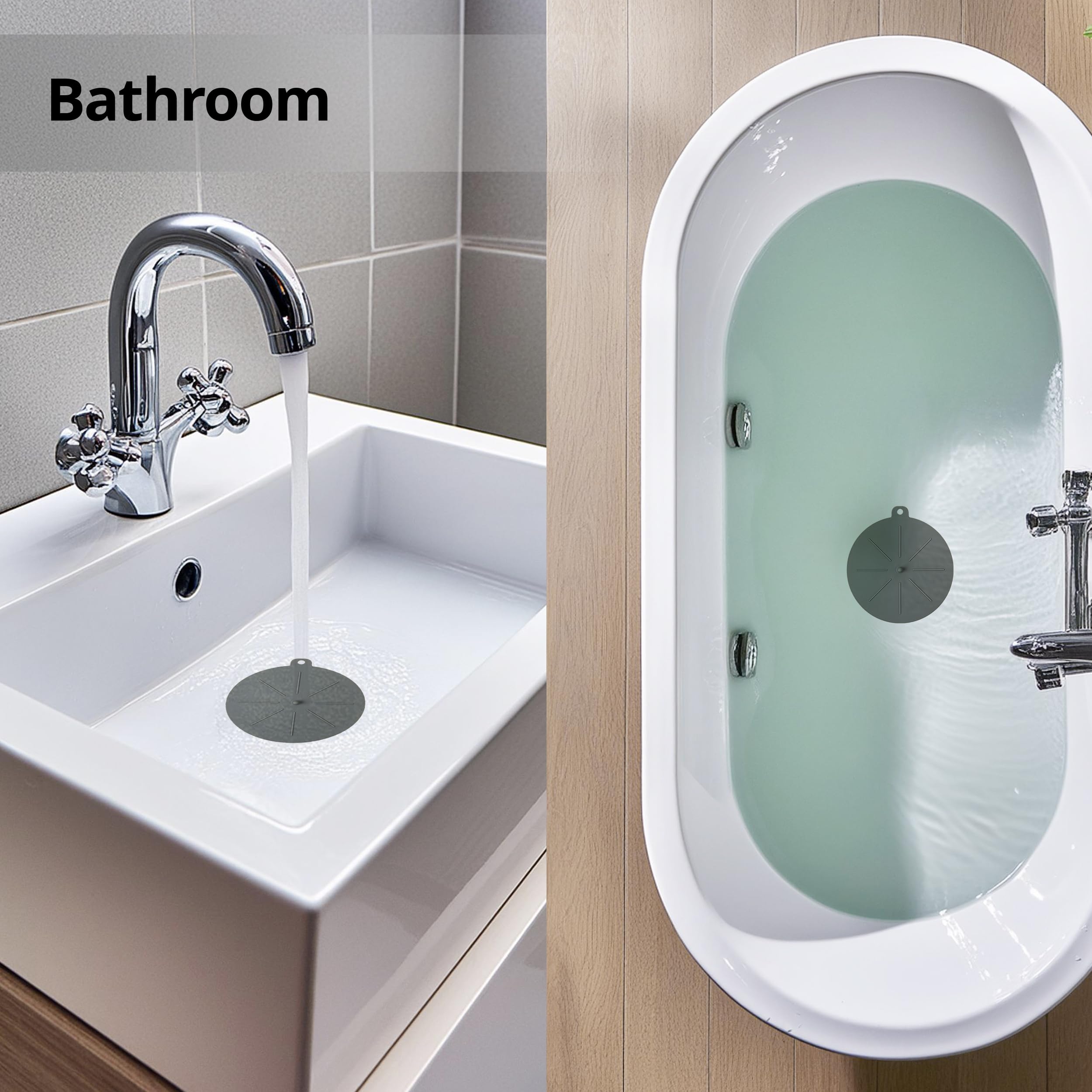 Universal Silicone Sink Stopper with Strong Suction - 6 Inch Leakproof Drain Plug for Kitchen, Bathroom & Bathtub - BPA-Free, Reusable, Durable - Clay Gray - Perfect for Washing Dishes, Hair Washing & Baby Bathing