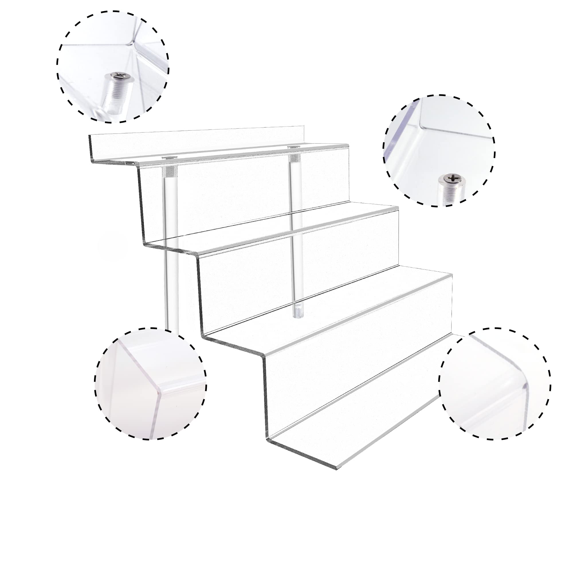 2 Pack Clear 4-Tier Bendable Display Stands for Figures, Perfume, Nail Polish - Decorative Show Shelf & Organizer for Retail Stores, Home Decor, and Beauty Salon Displays