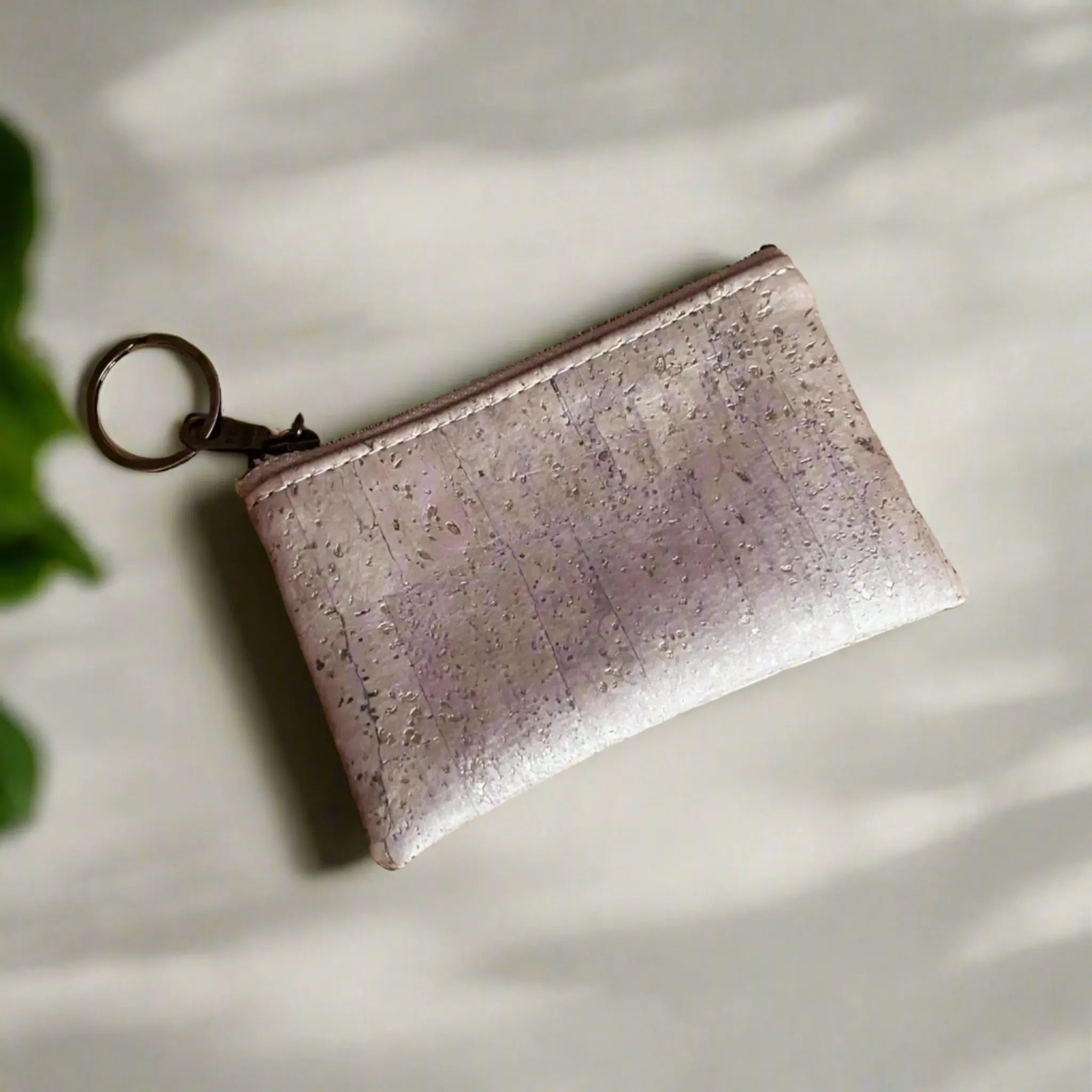 Zippered Coin Key Pouch - Pink Cork & Antique Design | Compact Wallet for Coins, Keys & Small Essentials | Perfect for Travel, Daily Use & Gift Giving