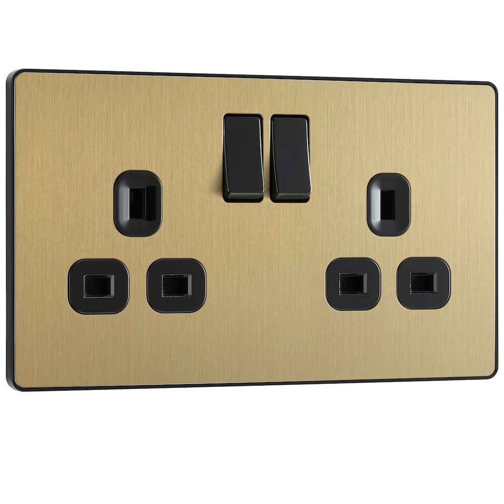 BG Evolve Satin Brass 13A Double Socket Outlet 10 Pack - PCDSB22B - Perfect for Home Renovation and Electrical Upgrades