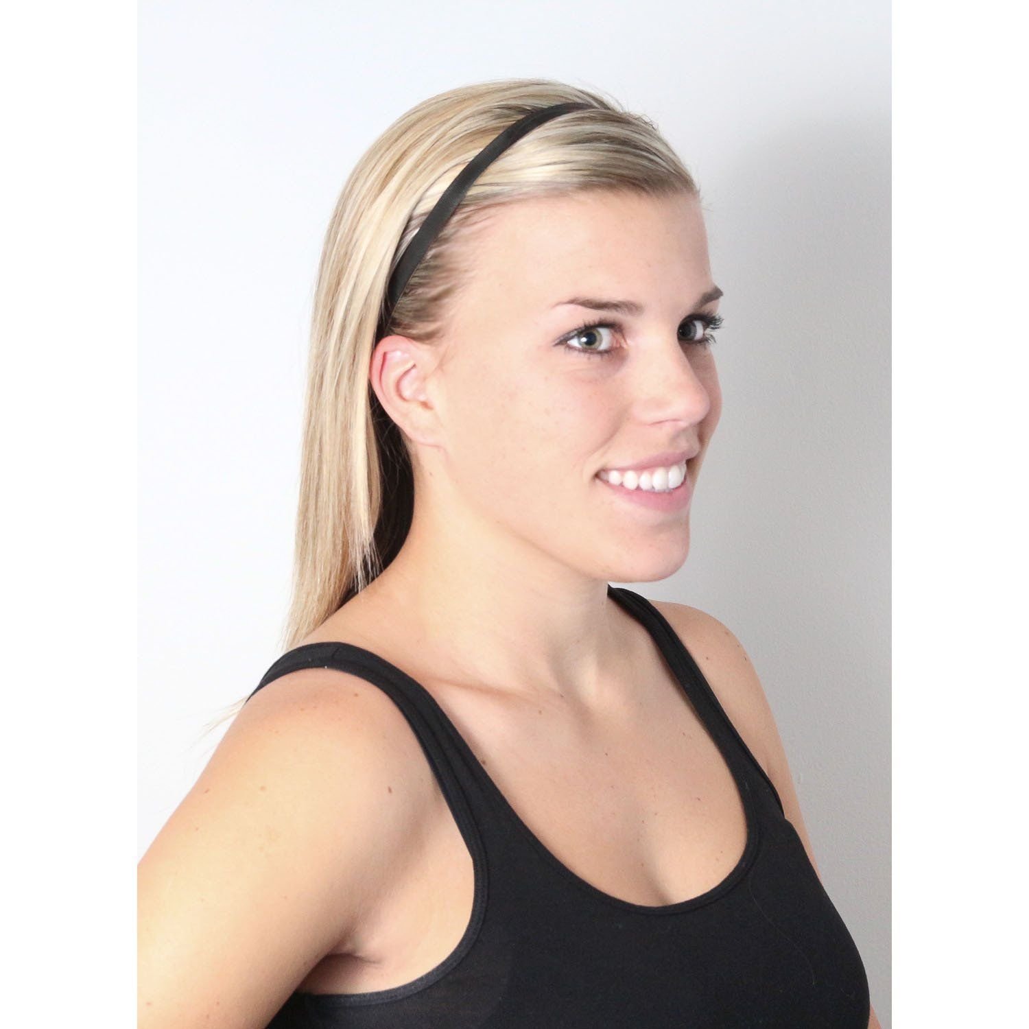 Non-Slip Velvet-Lined Headband for Women & Girls - Sweaty Bands Exercise Hairband in Rock Solid Black 3/8-Inch - Perfect for Yoga, Running, Workouts & Sports