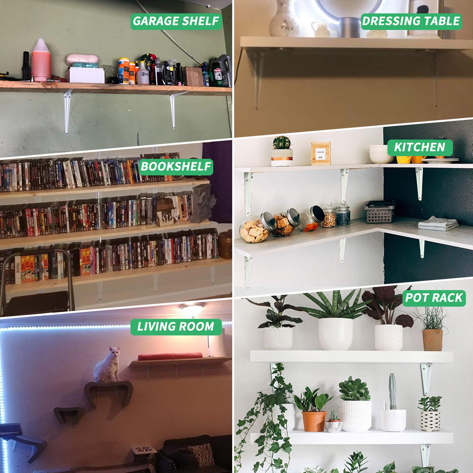20 Pack Heavy Duty White Metal L-Shaped Shelf Brackets 12 Inch - Adjustable Floating Shelves Bracket for Wall Mounting (12x10 Inch) with Screws Included - Perfect for Closet, Pipe, Wood Shelves & Home Organization