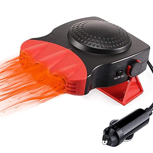 Portable 2-in-1 Car Heater & Defroster - 12V Electric Air Heater for Windshield Defogging & Demisting with Cooling Fan - Compact Vehicle Accessory for Winter & Summer Use (Red) - Perfect for Road Trips, Commuting & Emergency Car Heating
