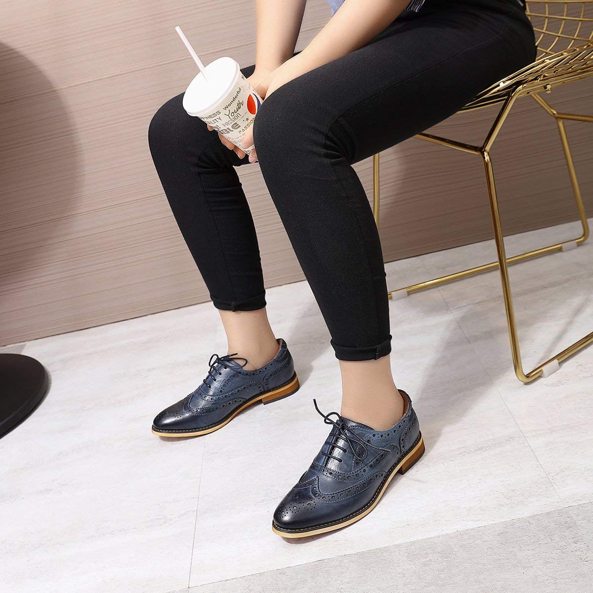 Stylish Women's Leather Wingtip Oxford Shoes - Perforated Lace-Up Brogue Design for Ladies | Perfect for Office, Casual Wear & Special Occasions