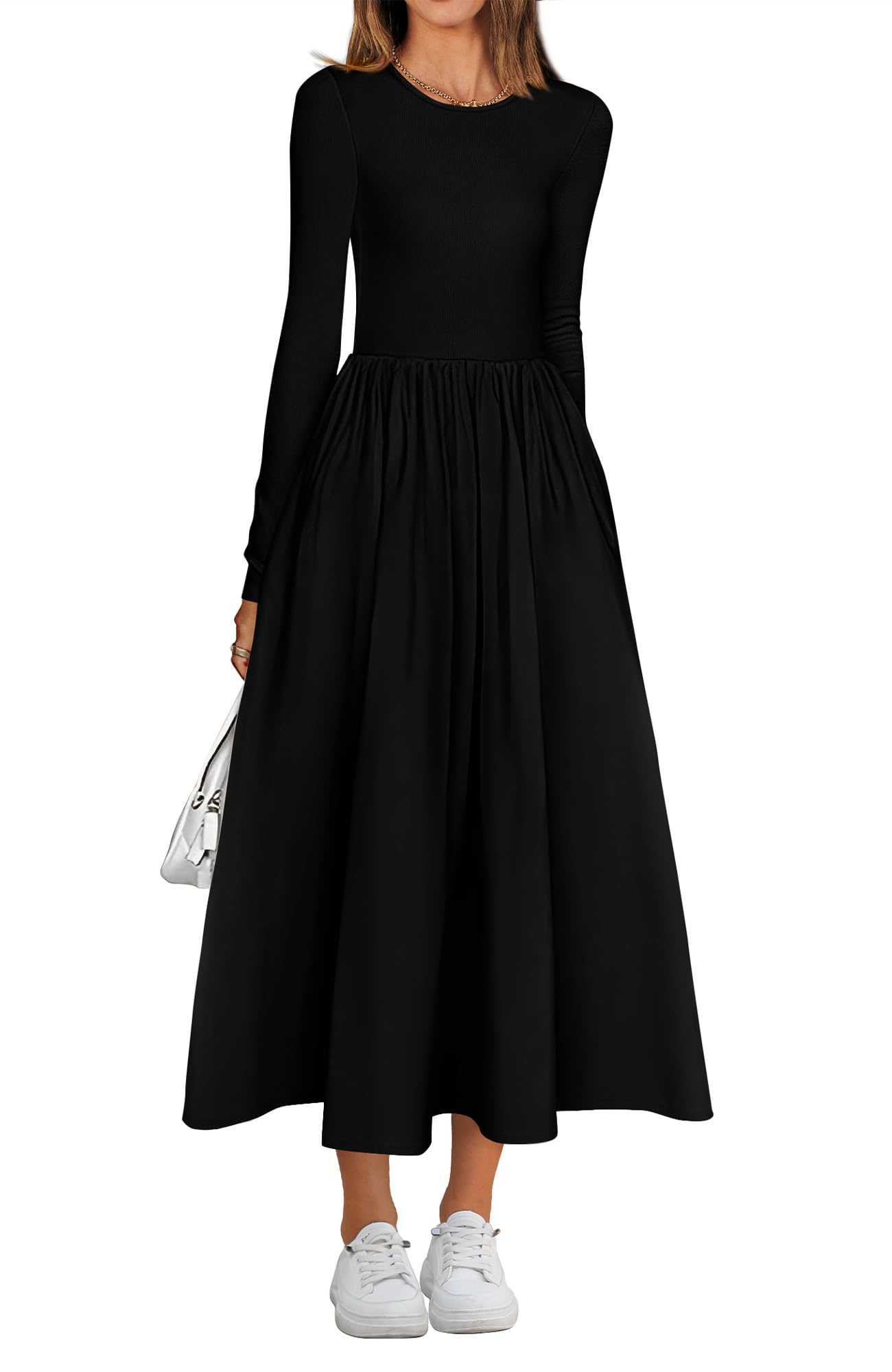 BTFBM Women's Casual Long Sleeve Bohemian Midi Dress - Flowy Spring Wedding Guest Dress 2025 | Perfect for Garden Parties, Bridal Showers & Date Nights