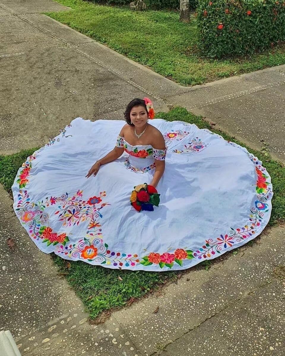 Vintage Mexican Embroidered Quinceañera Dress - Off Shoulder Satin Sweet 15 Party Gown with Charro Design for 2025 Quince Celebration | Perfect for Birthday, Photoshoot & Special Occasions