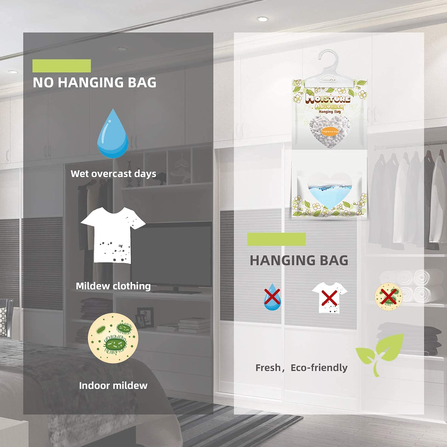 16 Pack Moisture Absorber Hanging Bags - 220g/Pack Fragrance Free Dehumidifier for Closet, Basement, Storage - Eliminate Dampness & Musty Odors in Wardrobes, Bathrooms & RVs