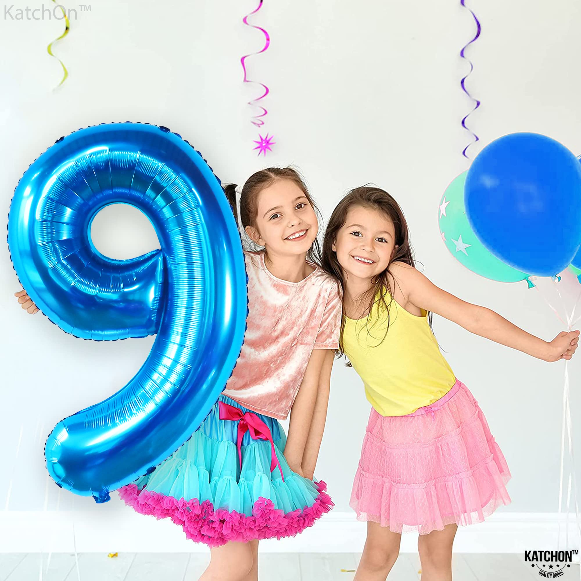 KatchOn Giant Blue Number 9 Balloon - 40 Inch Large Foil Balloon for 9th Birthday Party Decorations, Baby Shower, Anniversary & Graduation Celebrations | Perfect for Photo Backdrops & Event Centerpieces