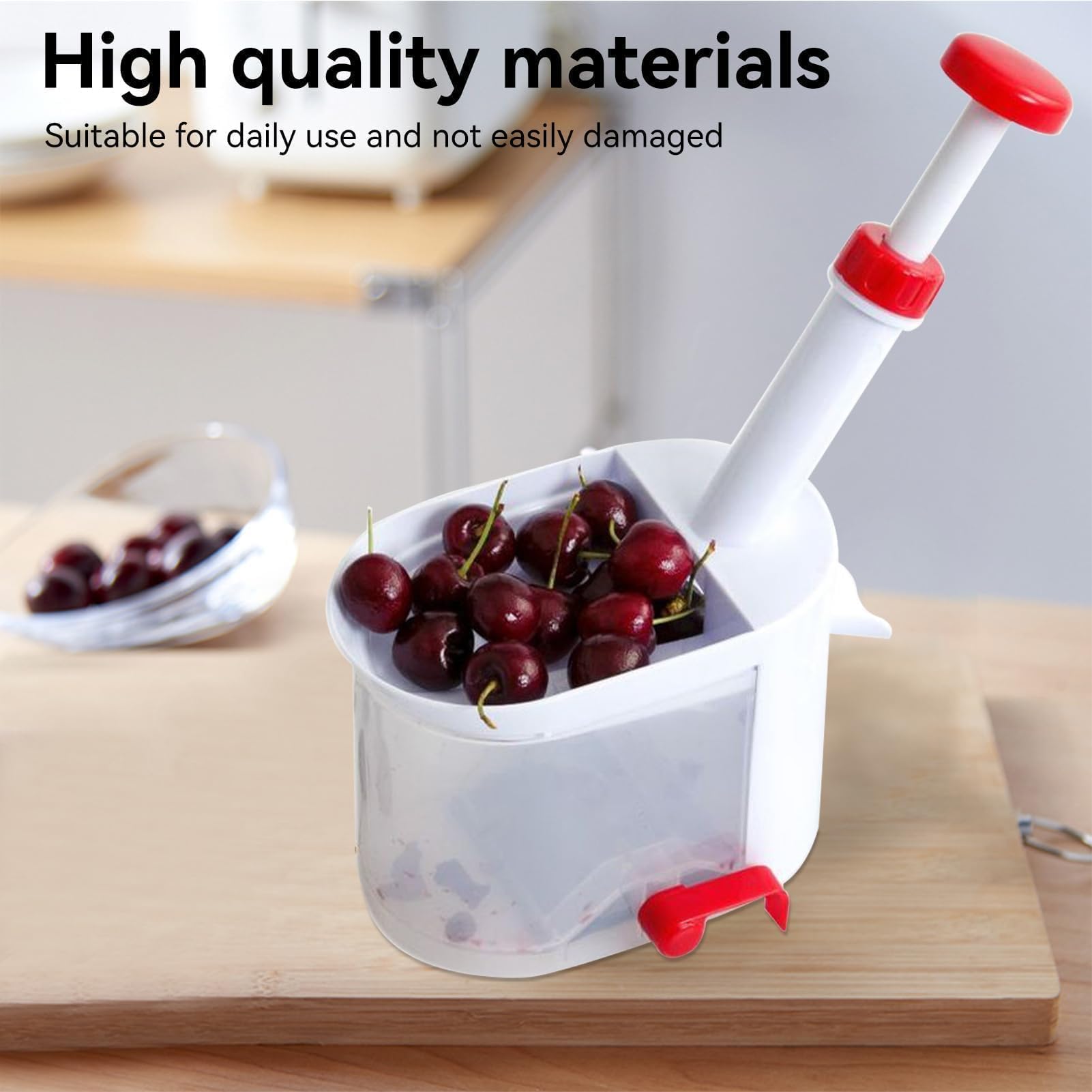 Cherry Pitter Tool with Stone Catcher Container - Reusable Plastic Cherry & Grape Seed Remover for Home, Kitchen, Travel - Perfect for Baking, Juicing, and Fruit Snacks