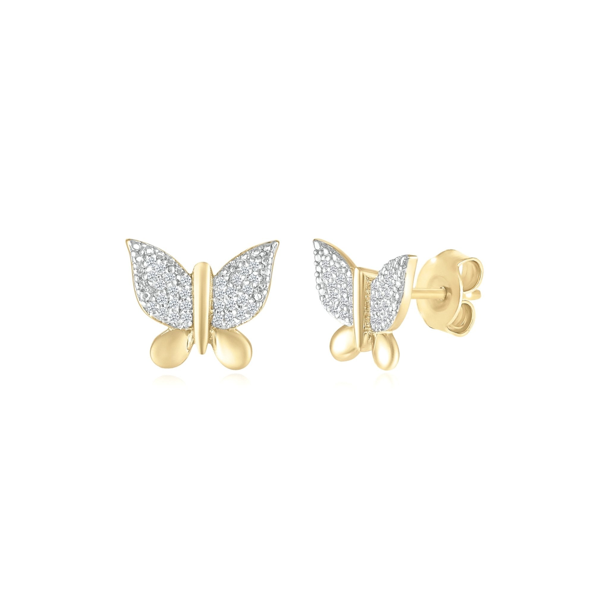 10k Yellow Gold Diamond Butterfly Earrings for Women - Elegant Dainty Stud Earrings for Everyday Wear, Gift for Her, Birthday, Anniversary, Valentine's Day