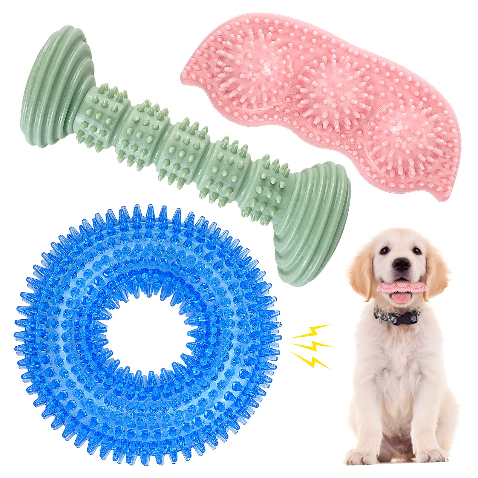 **3-Pack Puppy Teething Toys for Small & Medium Dogs – Soft, Durable Chew Toys for 2-8 Month Old Puppies – Promotes Dental Health & Soothes Teething Pain – Perfect for Cleaning Teeth & Protecting Oral Health – Ideal for Playtime & Training**