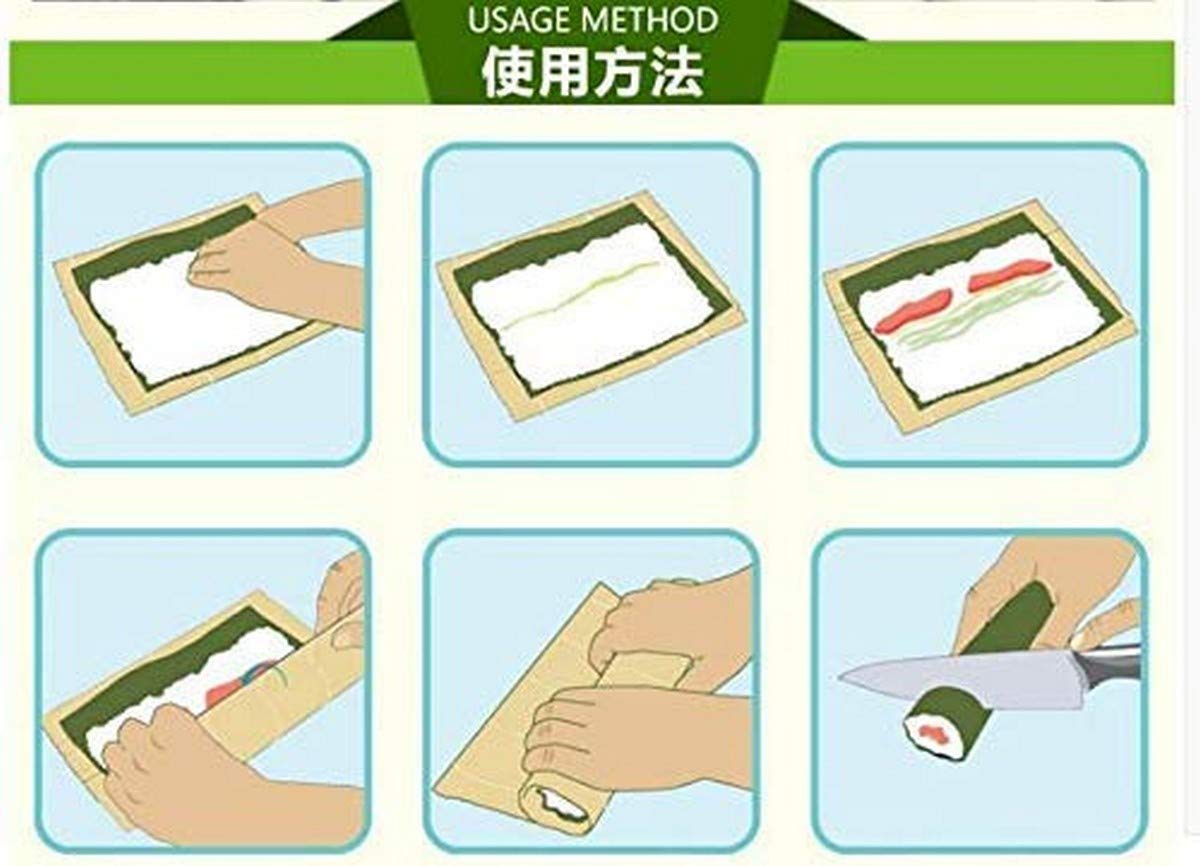 JapanBargain 3155 - Premium Bamboo Sushi Rolling Mat Set (2-Pack, Green/Yellow) - 9.5 Inch Square Sushi Maker for Perfect Homemade Sushi Rolls - Ideal for Sushi Parties, Meal Prep & Japanese Cuisine Lovers