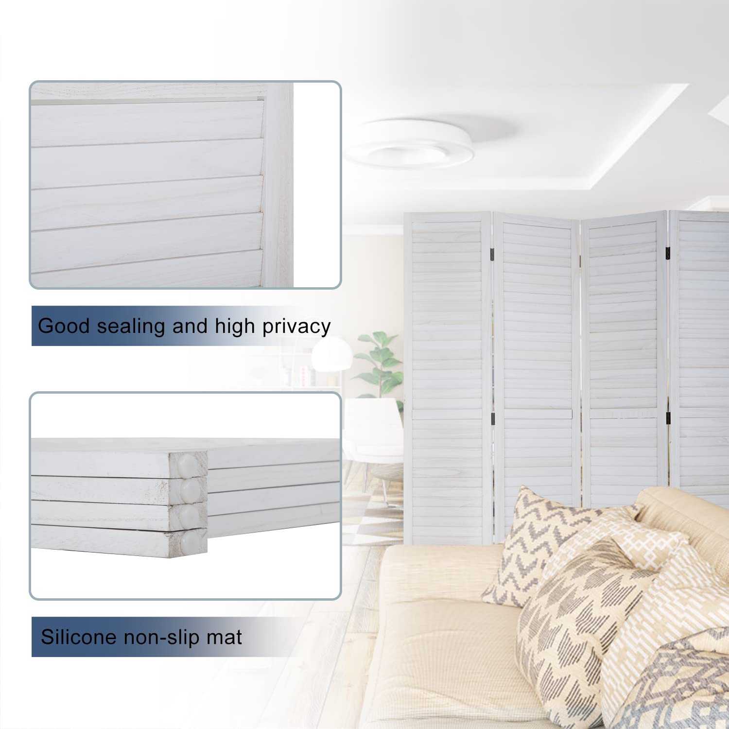 4 Panel Wooden Room Divider Privacy Screen - Foldable Partition for Home, Office & Bedroom - Perfect for Creating Private Spaces in Open Areas