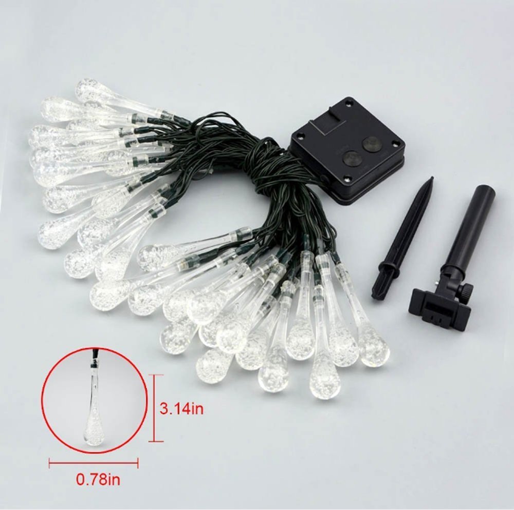 Solar Droplet String Lights - 30 LED Waterproof Raindrop Crystal Fairy Lights with 2 Modes (Warm White) for Outdoor Garden, Wedding, Party & Holiday Decorations - Perfect for Patio, Backyard, Christmas and Special Events