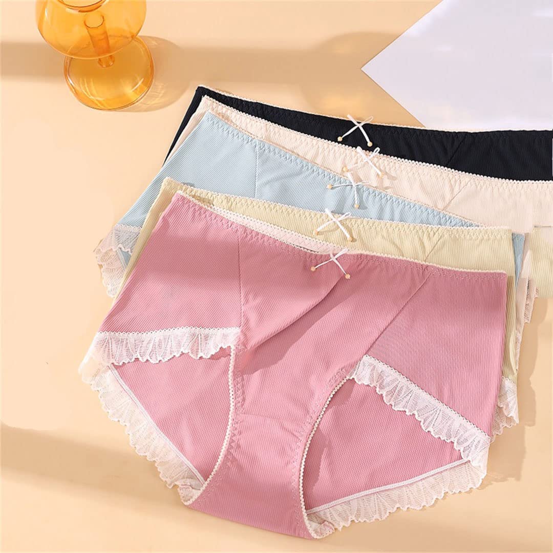 Women's Silk Panties with Cotton Crotch - Sexy Lace Briefs High Waist Underwear with Adorable Bow | Perfect for Valentine's Gift, Romantic Nights & Special Occasions