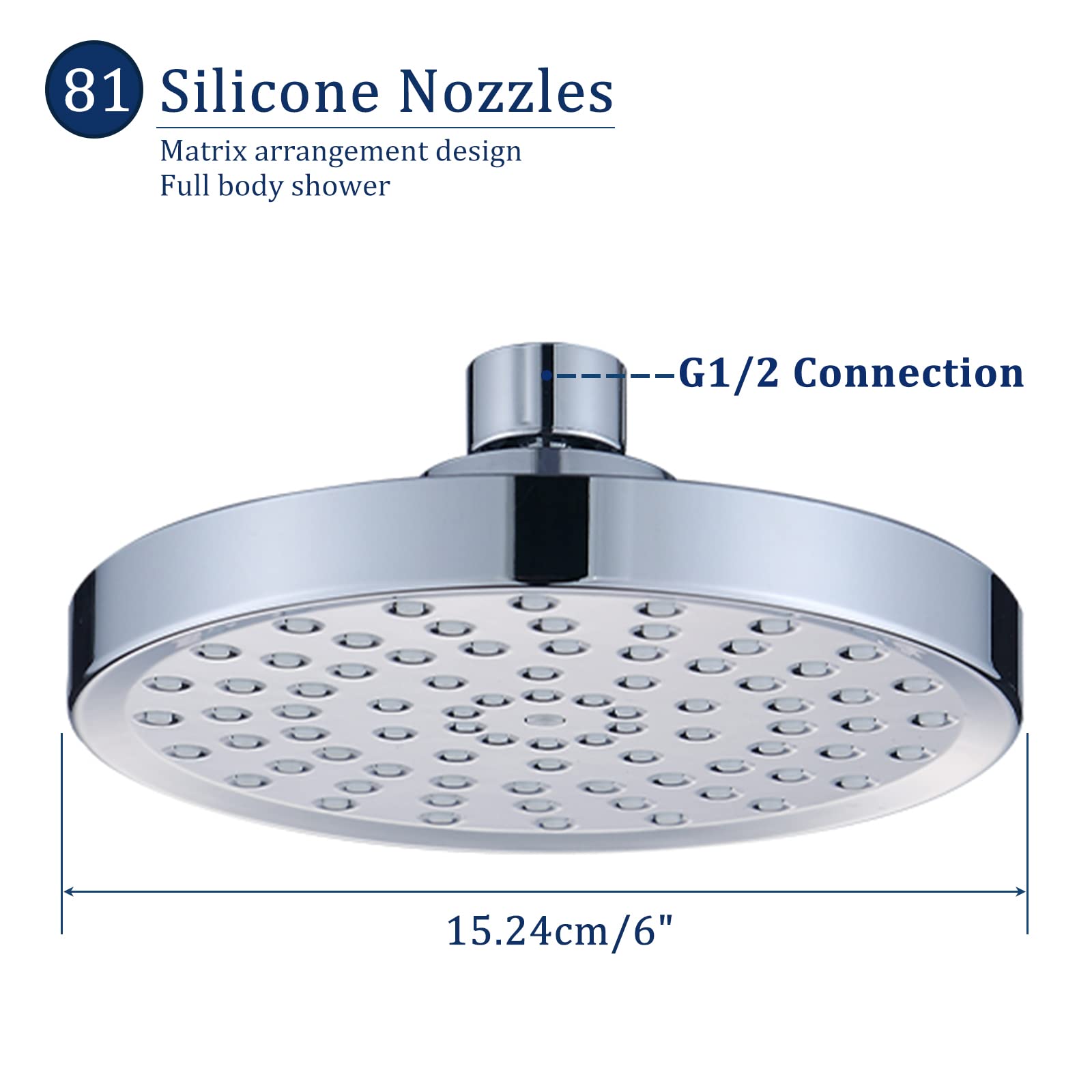 6-inch High Pressure Rainfall Shower Head - Luxury Modern Chrome Fixed Shower Head with Adjustable Rain Overhead Spray - Perfect for Spa-Like Bathroom Experience & Relaxing Shower Time