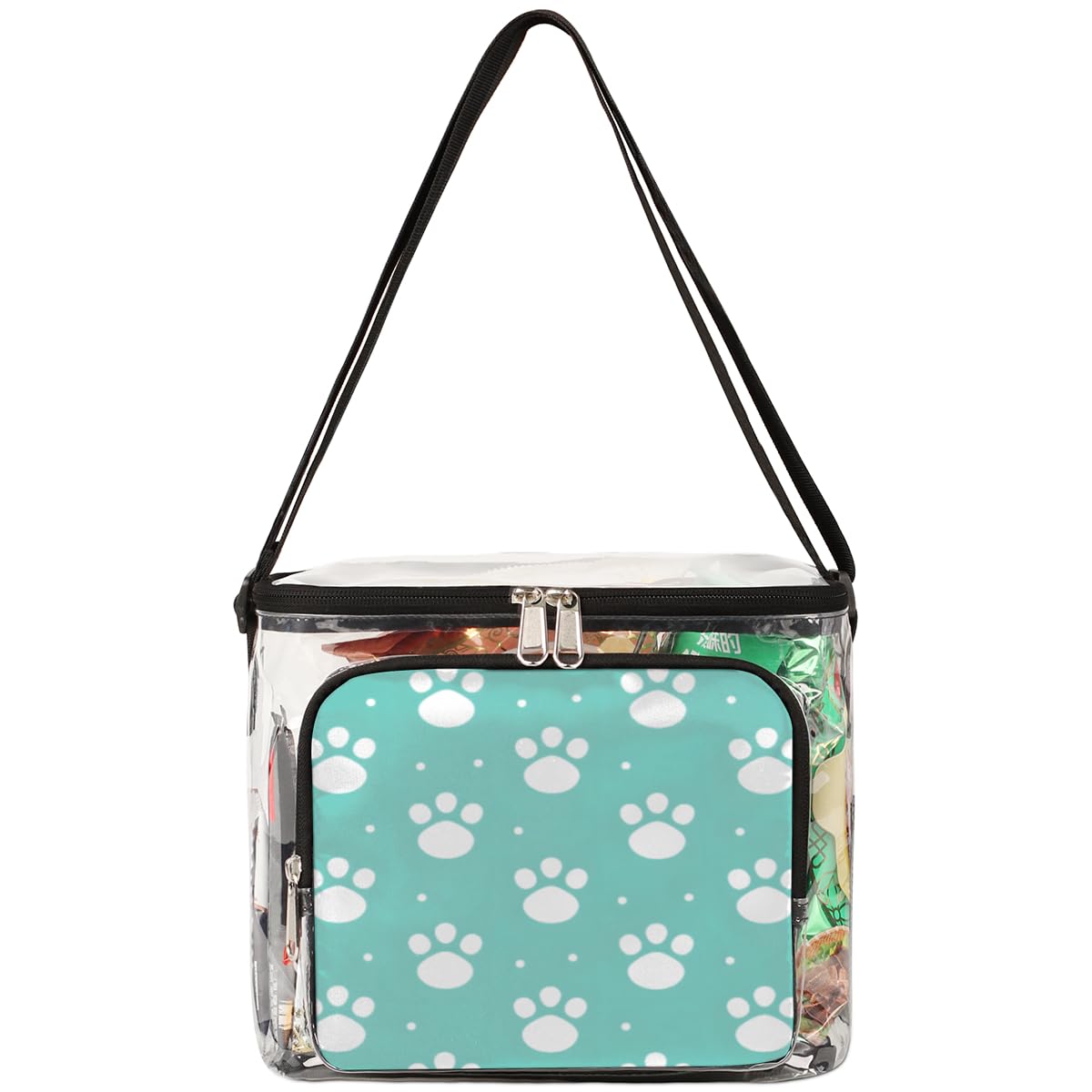 Cute White Paw Print Clear Tote Bag with Handles - Transparent Crossbody Shoulder Bag for Lunch, Outdoor, Travel, Picnic, Concerts & Sports Events | Stadium Approved Multipurpose Purse for Women & Girls
