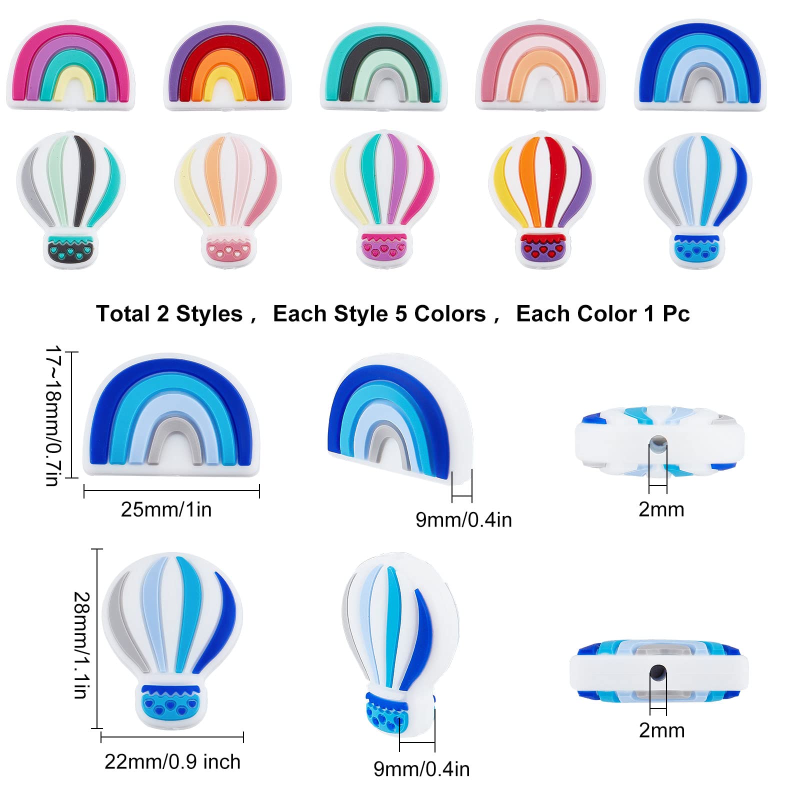 SUNNYCLUE Silicone Beads Rainbow Hot Air Balloon Charms for DIY Jewelry Making - Bracelets & Necklaces