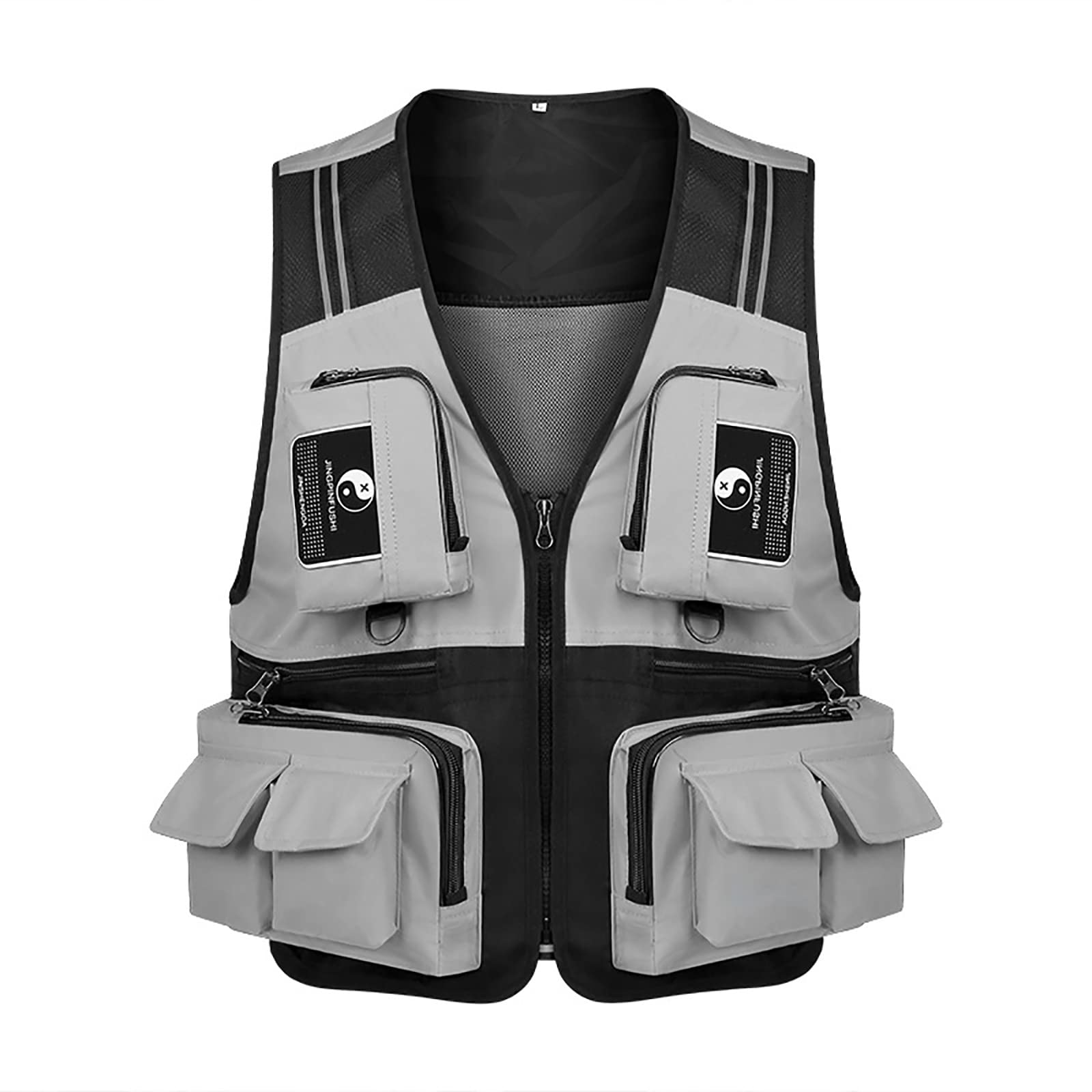 GMJAY Summer Fishing Photography Vest - Breathable Mesh Jacket with Multiple Pockets for Fly Fishing, Outdoor Work & Travel - Camouflage Design for Men & Women (Gray, XXL) - Perfect for Hiking, Camping, and Outdoor Photography